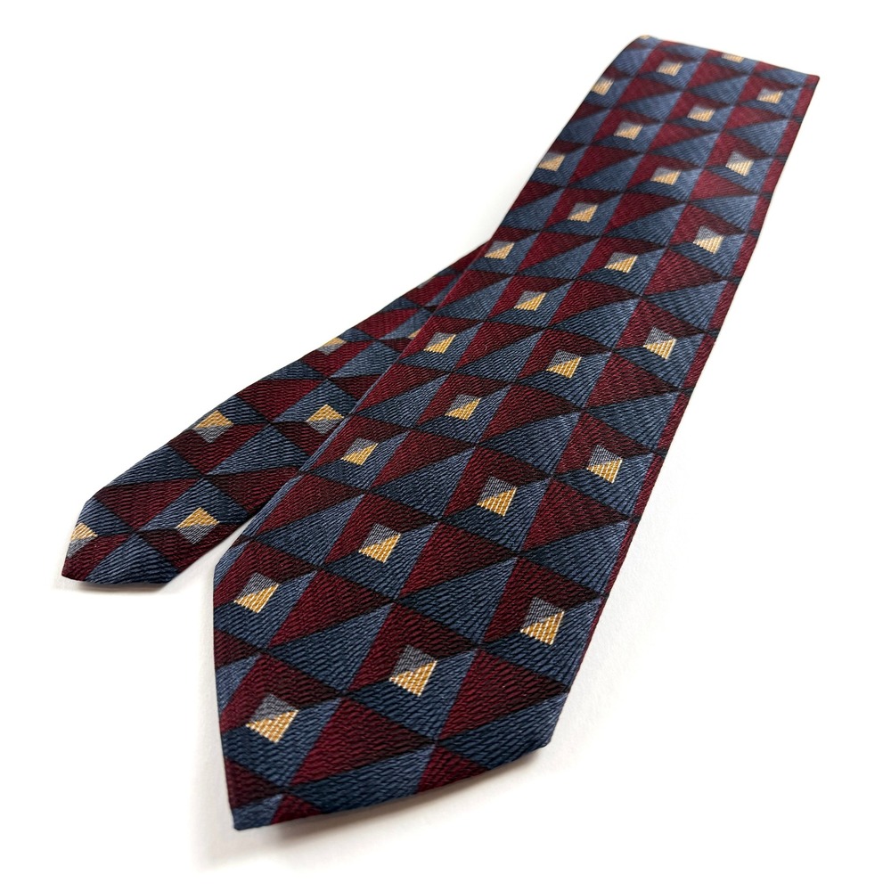 VINTAGE MARK SHALE Silk Tie 3.75"W 59"L 3D Red Blue Gold Geometric Pattern #1638